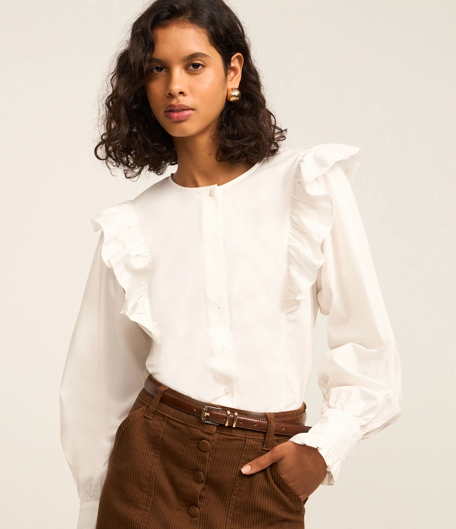 Camisa em Tricoline com Babados e Mangas Bufantes Branco - Lojas Renner | Renner (BR)