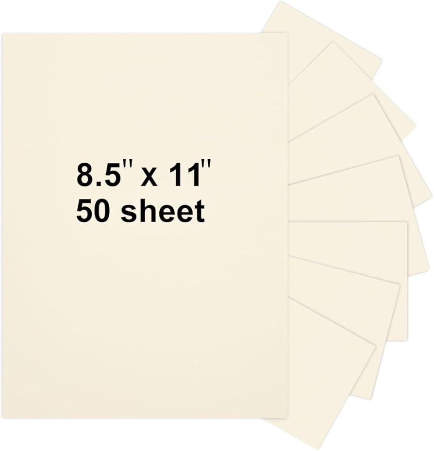 50 Sheets 8.5" x 11" Cream Cardstock, Heavyweight Cardstock Sheets Blank Invitation Paper Greetin... | Amazon (US)