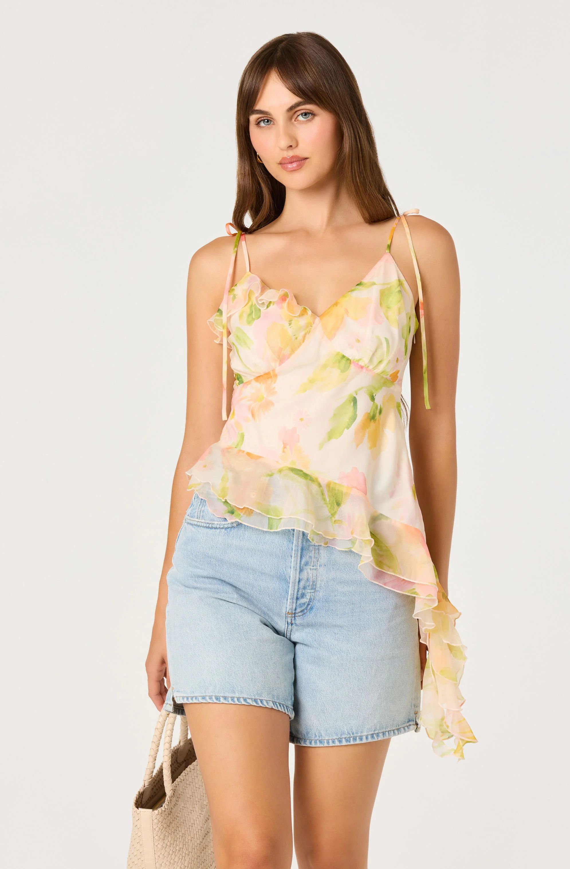 Mejra Floral Ruffle Asymmetric Cami - Blush multi floral / XS | ASTR The Label (US)