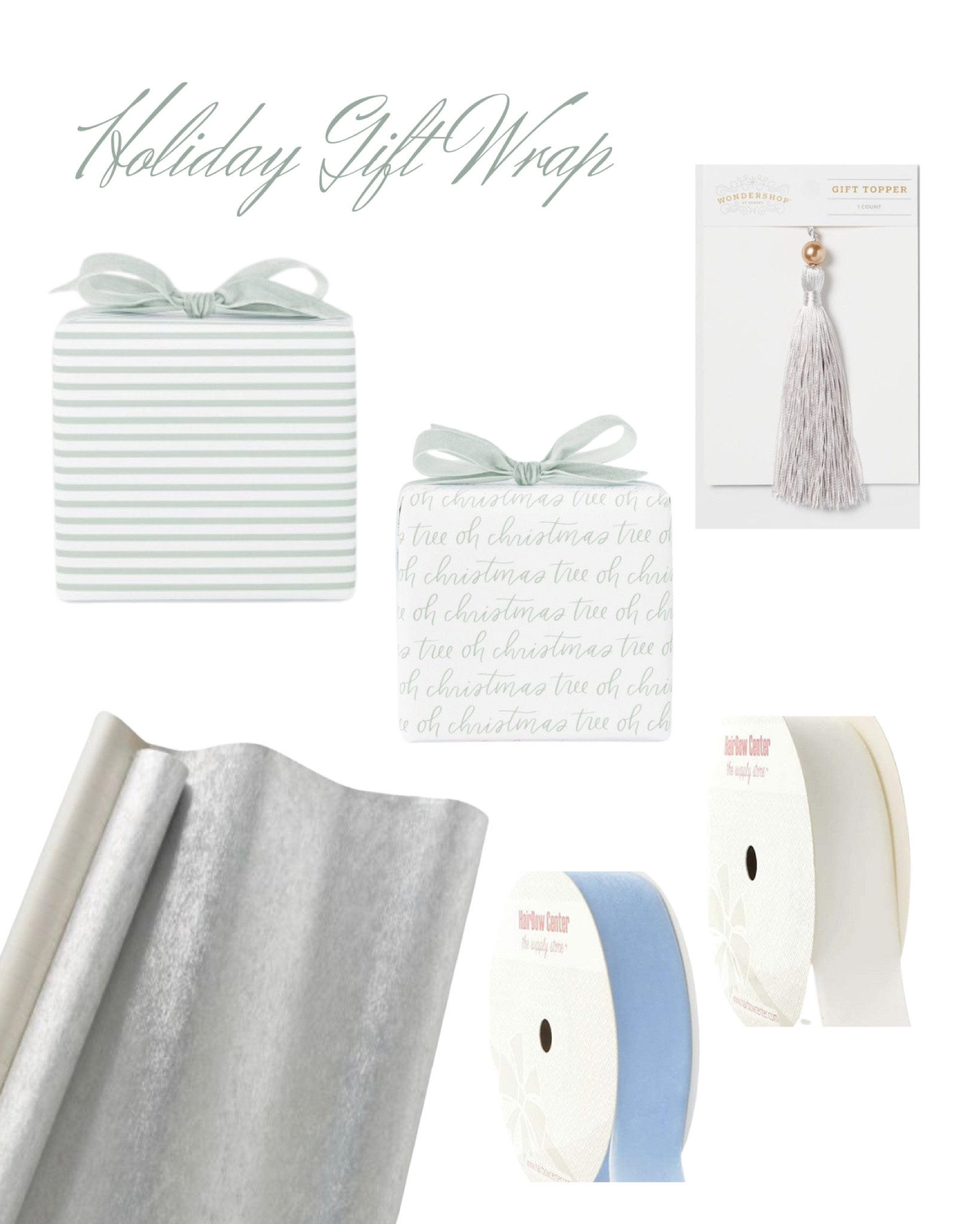 Christmas wrapping paper 
Holiday gift wrap 
Gifting 
Wrapping paper
Tassel 
Christmastime
Present bows paper ribbon

#LTKunder50 #LTKSeasonal #LTKHoliday