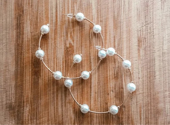Pearl hoop earrings, Faux pearl earrings, Gold unique earrings, gold earrings, Pearls Semicircle ... | Etsy (US)