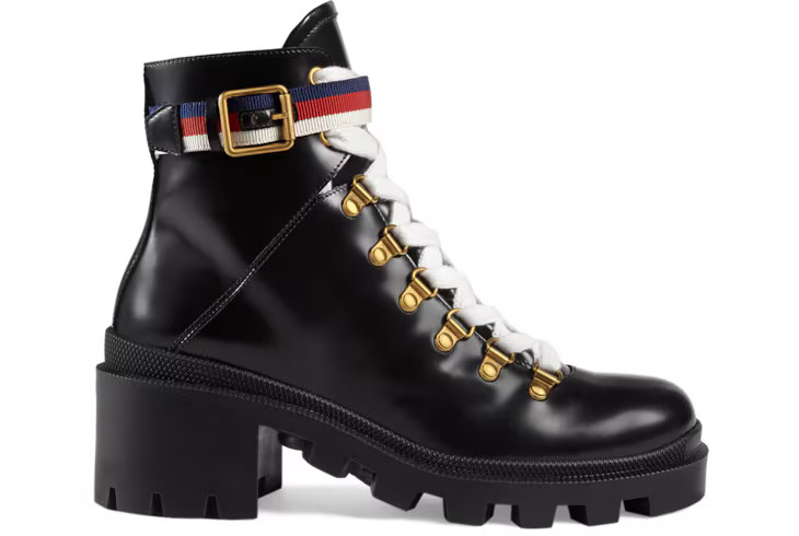 Gucci Leather ankle boot with Sylvie Web | Gucci (US)