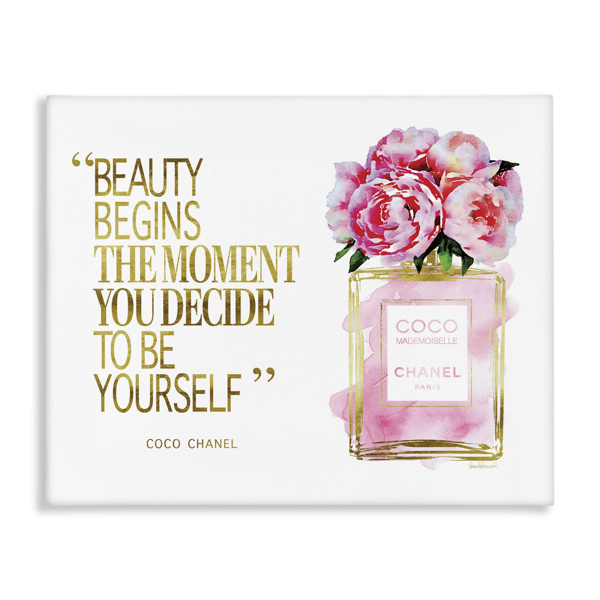 Fashion Designer Perfume Gold Pink Watercolor Inspirational Word Stretched Canvas Wall Art by Ama... | Wayfair North America