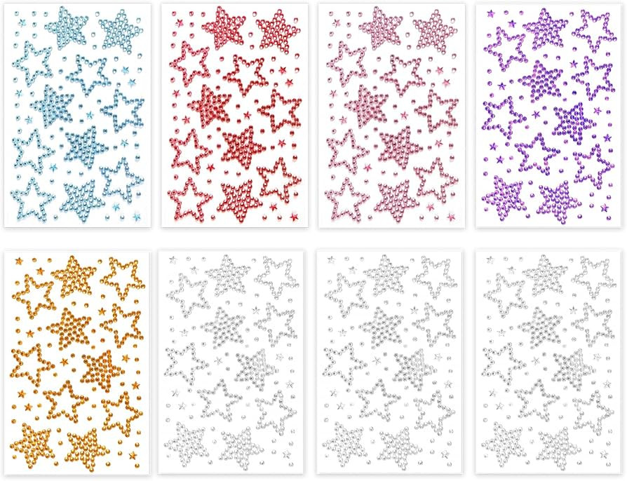8 Sheets Star Face Gems Stickers, 7 Colors Self-Adhesive Hair Gems Rhinestone Stickers, Y2K Star ... | Amazon (UK)
