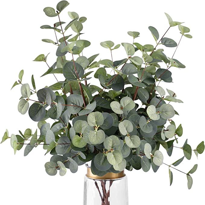 FUNARTY 6 Pcs Artificial Eucalyptus Leaves Long Stems 25" Tall with 80 Leaves Fake Silver Dollar ... | Amazon (US)