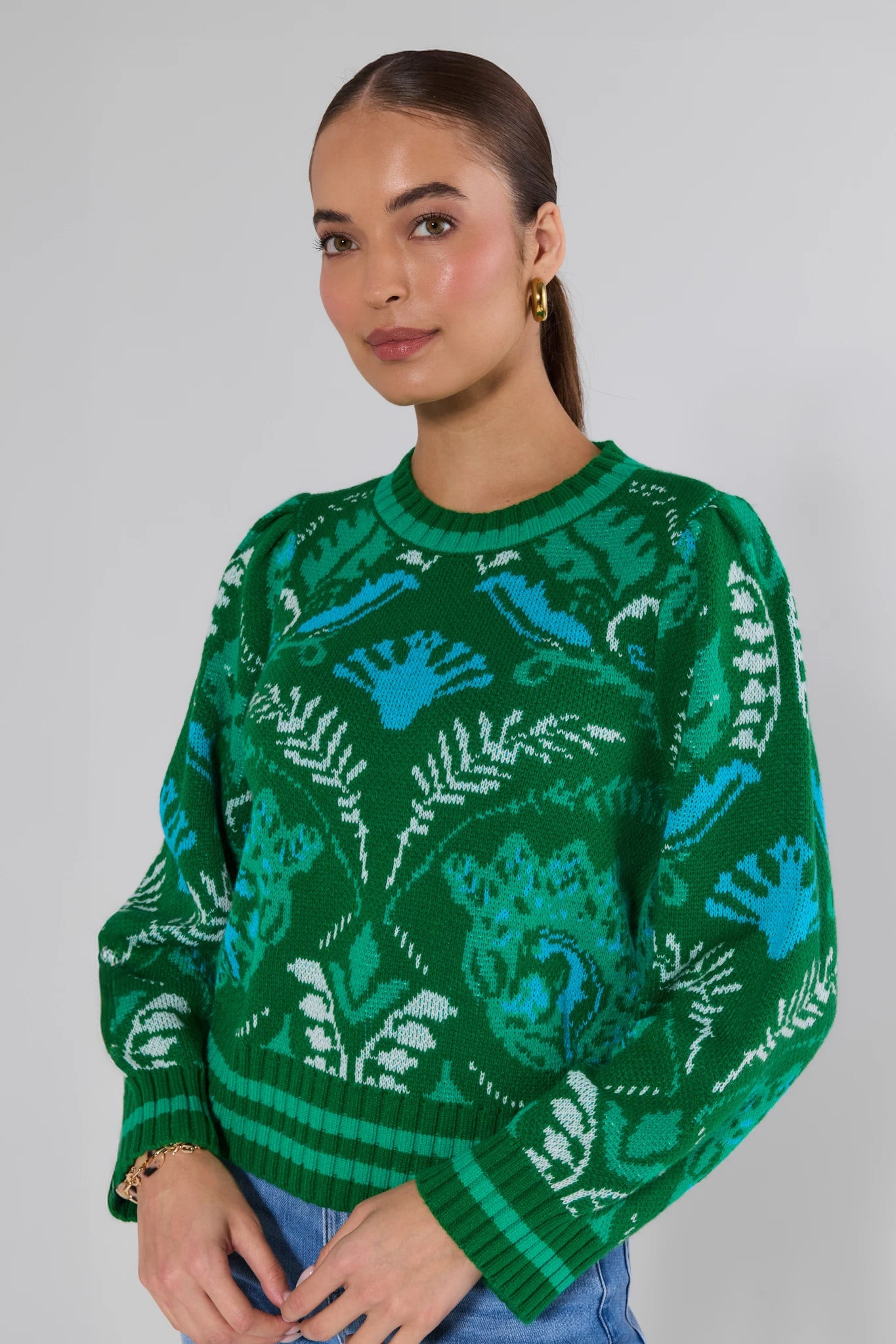 Fallon Green Printed Knit Sweater | Avara