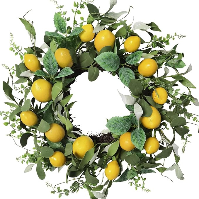 Lemon Wreaths for Front Door 18 Inch Artificial Spring Summer Wreath with Lifelike Lemon and Leav... | Amazon (US)