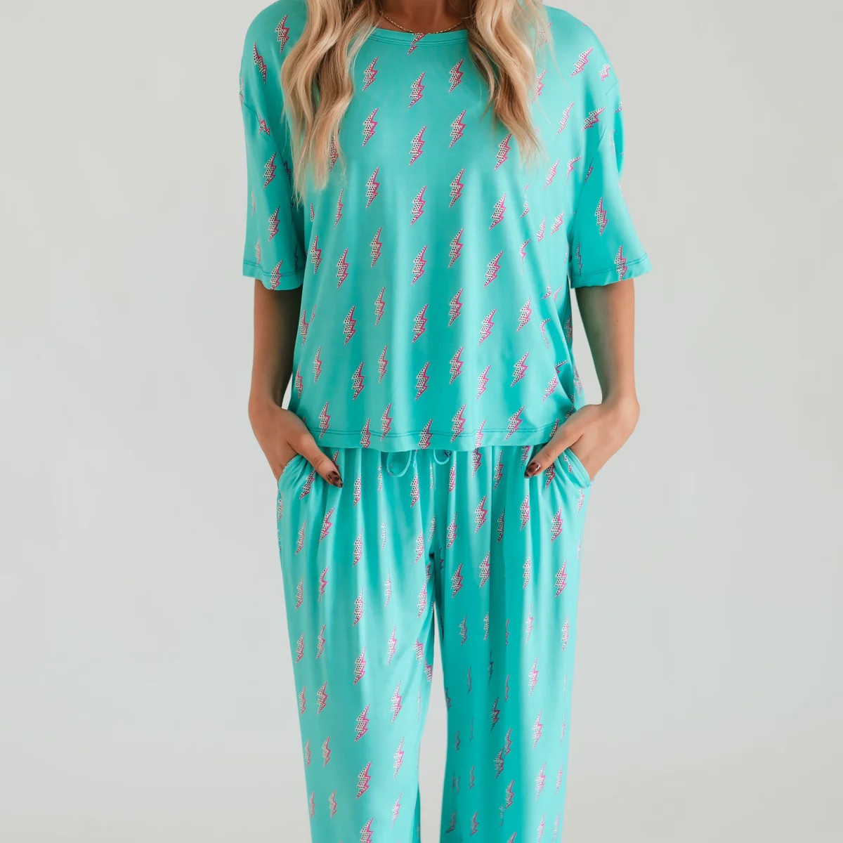 Women's T-Shirt and Pants Set in Neon Bolts | Silks Design