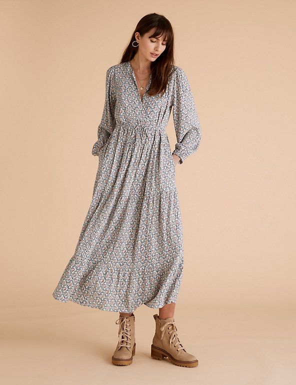 Printed V-Neck Midaxi Relaxed Dress | Marks & Spencer (UK)