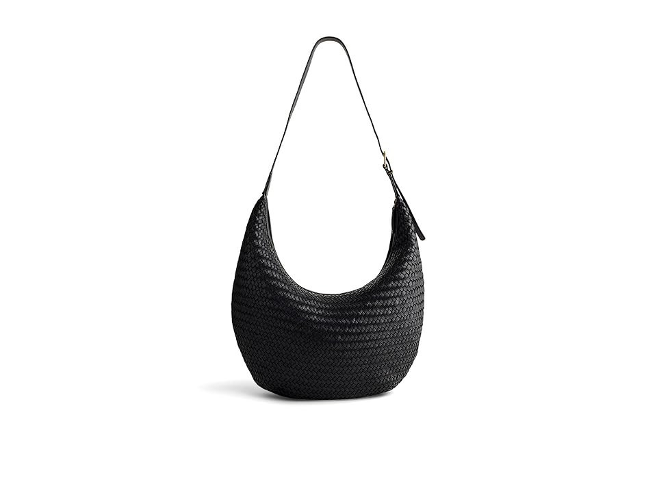 Madewell The Essential Curve Shoulder Bag in Handwoven Leather Women's Handbags True Black | Zappos