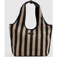 Women's Stella Shoulder Tote Bag, Beige/Black Raffia, Saint + Sofia | Saint + Sofia
