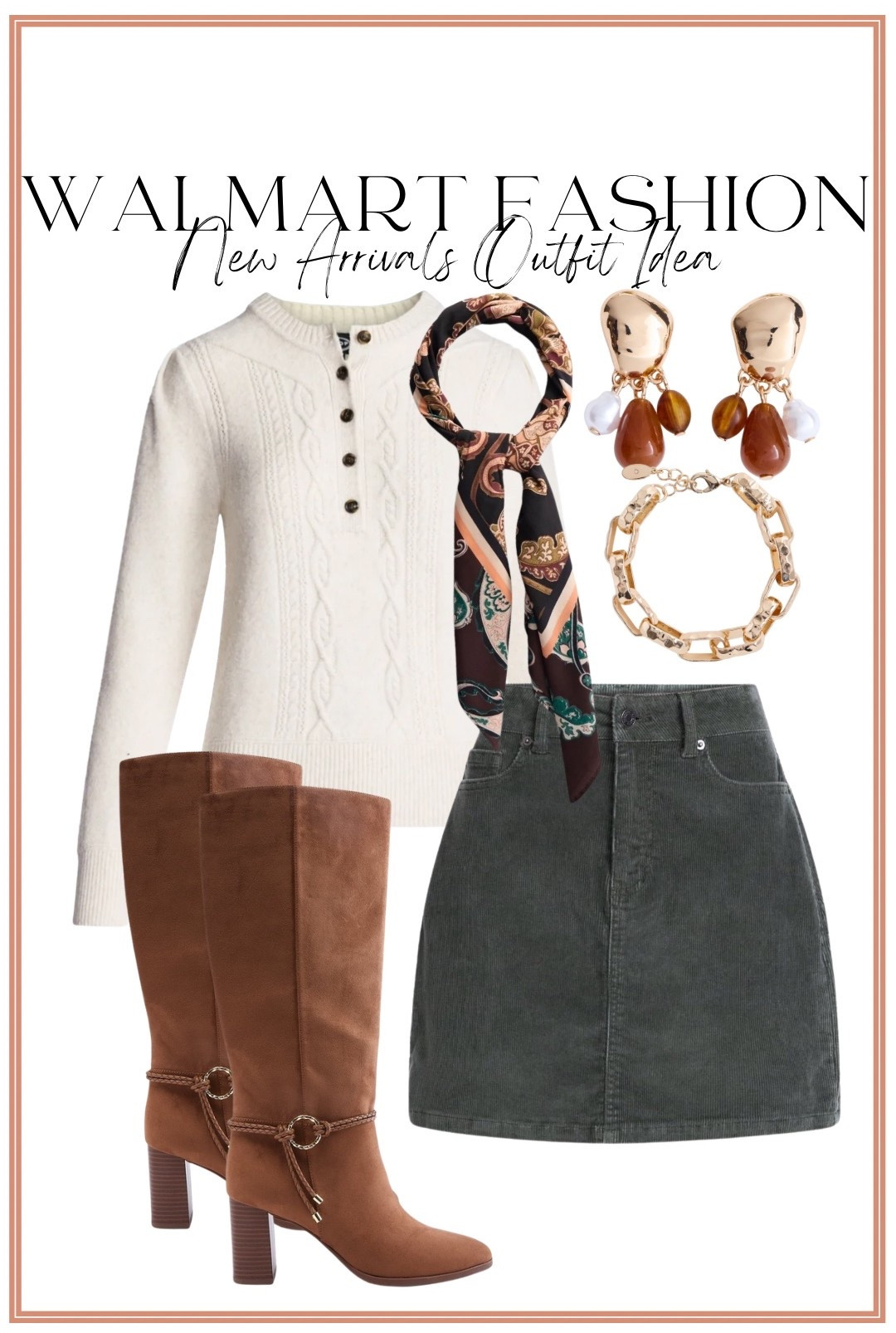 I cannot get over this Walmart outfit combination! The cream cable knit sweater paired with the olive corduroy mini skirt is already adorable, but adding the printed scarf, tall brown boots and statement jewelry makes it look SO elevated. 😍 I love all of these rich textures together, and every piece can be mixed and matched a million different ways. Another Walmart new arrivals outfit that looks so much more expensive than you’d ever guess!

#walmartfashion #walmartfinds #walmartnewarrivals #walmartstyle #walmartoutfit #affordablefashion #affordablestyle #corduroyskirt #miniskirtoutfit #tallboots #cableknitsweater #outfitinspiration #womensfashion #fashionfinds #elevatedstyle

#LTKootd #LTKPetite