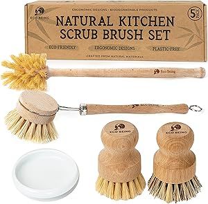 Eco Being Natural Bubble up Dish Brush Set with Soap Dispenser. Bamboo Dish Brush Set with Strong... | Amazon (US)