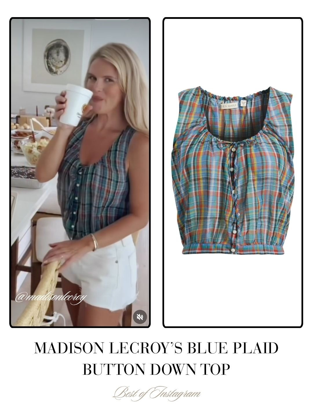 Madison LeCroy’s Blue Plaid Button Down Top 📸 = @madisonlecroy