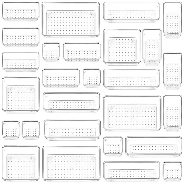 LeaderPro 27 Pcs Desk Drawer Organizer Trays with 5 Different Sizes Versatile Clear Drawer Organi... | Walmart (US)