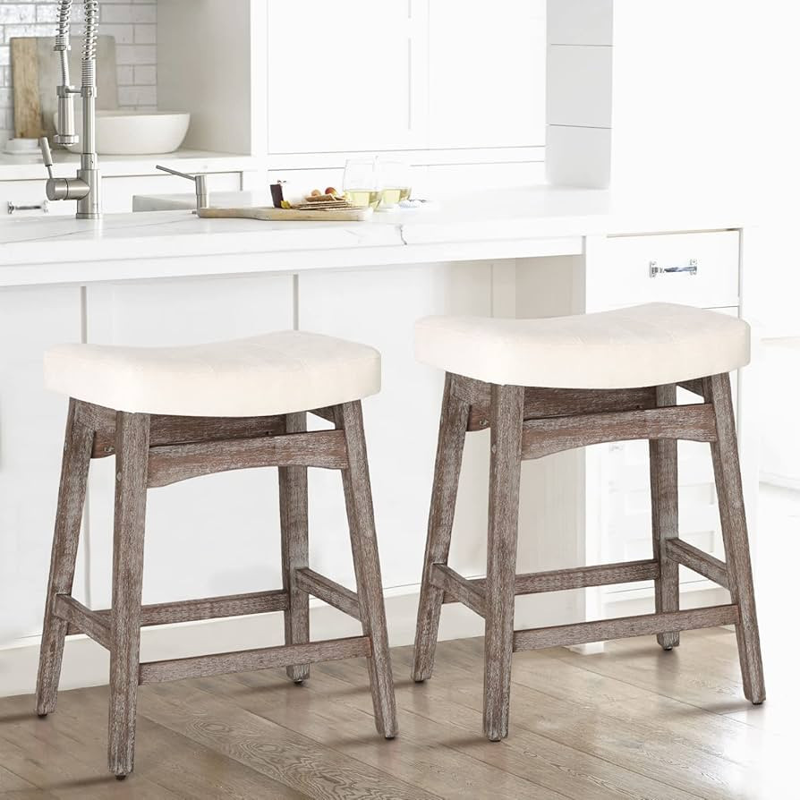 MAISON ARTS Counter Height Bar Stools Set of 2 for Kitchen Counter Solid Wood Legs with Fabric Sa... | Amazon (US)