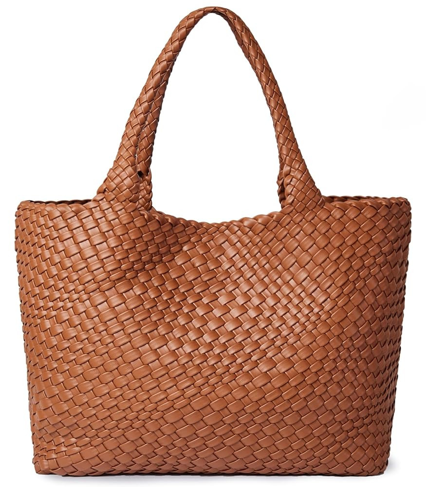 Woven Shoulder Bag for Women, Fashion Top Handle Soft Vegan Leather Shopper | Amazon (US)