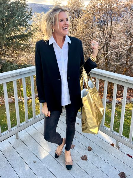 Sale 

Spanx crepe blazer (size down)

Spanx Faux moto leggings on major sale $55 size up

Sale metallic gold everything tote 30% off with code FUN30

Chicos no iron button up tts on sale
30% off & free shippping
Steve Madden cap toe ballet flare tts

40% off Jewelry lisi lurch gold beads

#LTKsalealert #LTKCyberWeek #LTKstyletip