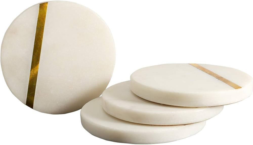 GoCraft Marble Brass Insert Coasters | Handcrafted White Marble Coasters with Brass Lining on Fro... | Amazon (US)