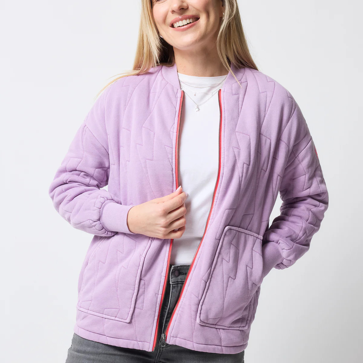 Lilac Lightning Bolt Regular Fit Quilted Bomber Jacket Scamp & Dude | Scamp & Dude