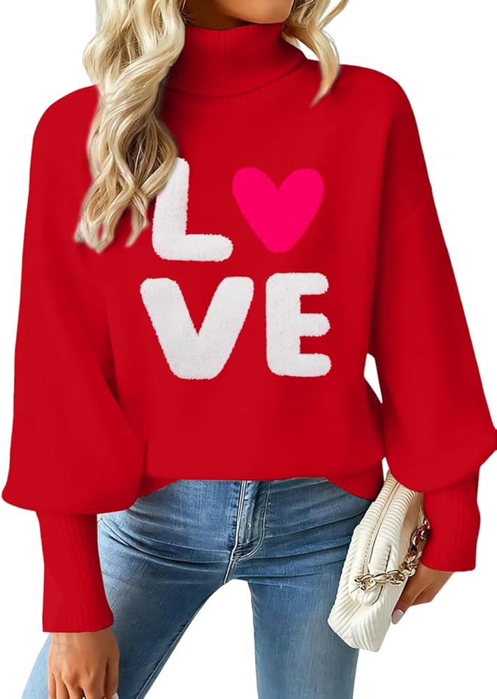 Valentines Sweater Women Love Hearts Turtleneck Sweaters Lightweight Knited Outfits Valentines Da... | Amazon (US)