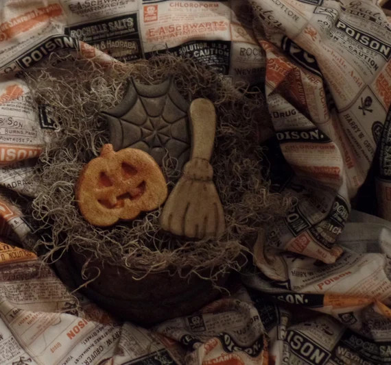 Primitive Rustic Farmhouse Faux Jack o Lantern~Witch Broom~Spider Web~Halloween Bowl Fillers~Ligh... | Etsy (US)