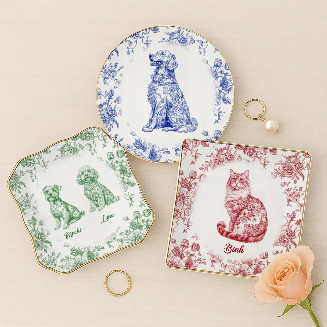 Custom Dog Cat Breed Jewelry Dish, Toile De Jouy Pet Ring Dish, Personalized Dog Cat Mom Gift, Pe... | Etsy (US)