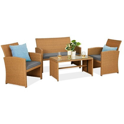 Best Choice Products 4-Piece Outdoor Wicker Patio Conversation Furniture Set w/ Table, Cushions - Natural/Gray | Target