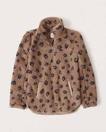 Sherpa Half-Zip Faux Leather-Trim Sweatshirt | Abercrombie & Fitch (US)