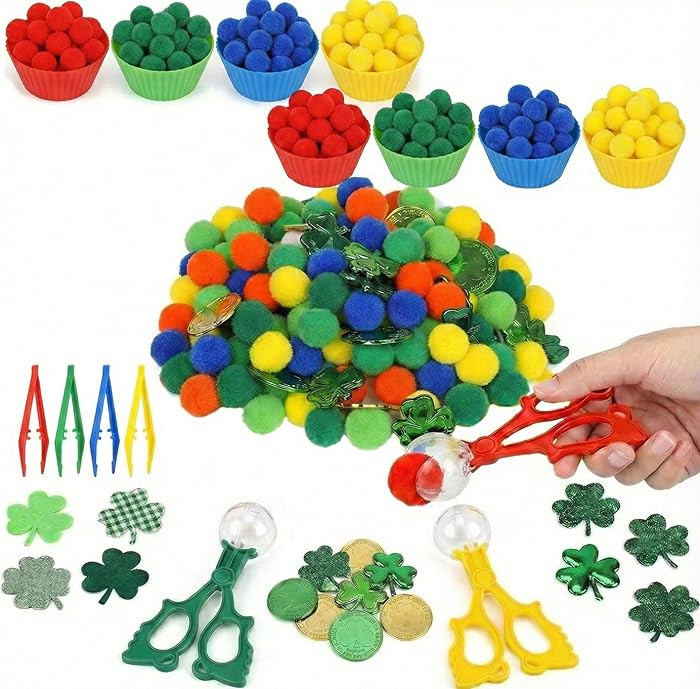 LXZNRQU 235 Pcs St. Patrick's Day Sensory Bin Kit - 8 Sorting Bowls, 7 Tools, 100 Shamrocks, 100 ... | Amazon (US)