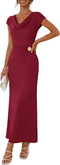 MEROKEETY Women's 2026 Summer Elegant Bodycon Maxi Dress Cowl Neck Cocktail Wedding Guest Formal ... | Amazon (US)
