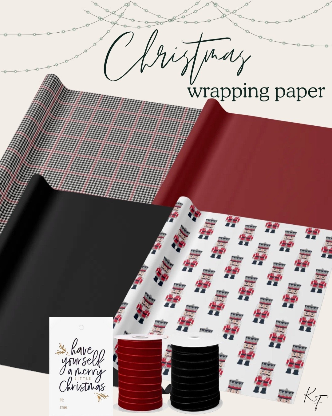 Christmas gift wrapping. Holiday wrapping. Wrapping gifts. Wrapping paper. Christmas wrapping paper. Red wrapping paper. Black wrapping paper. Modern wrapping paper. 

#LTKGiftGuide #LTKHoliday #LTKSeasonal