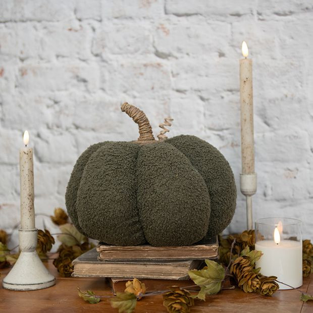 Dark Green Boucle Fabric Pumpkin | Antique Farm House