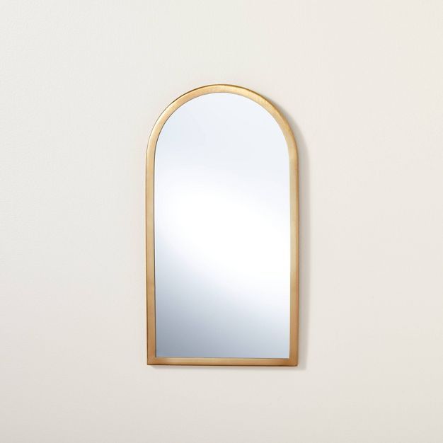 Arched 8&#34; x 16&#34; Metal Frame Wall Mirror Brass Finish - Hearth &#38; Hand&#8482; with Magn... | Target