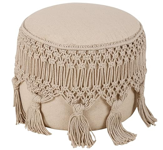 Urban Shop 784857765083 Fringe Macrame Pouf, Ivory | Amazon (US)