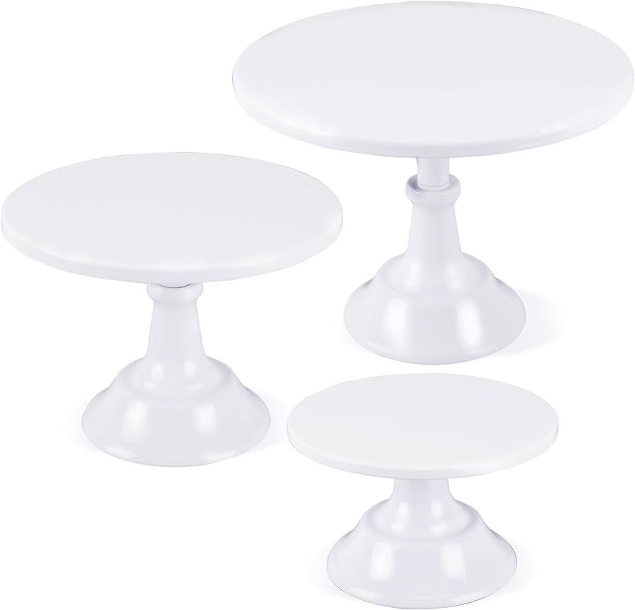 3pcs White Cake Stand of Disc Diameter 8" 10" 12", Metal Cake Stand Sets for Dessert Table, Weddi... | Amazon (US)