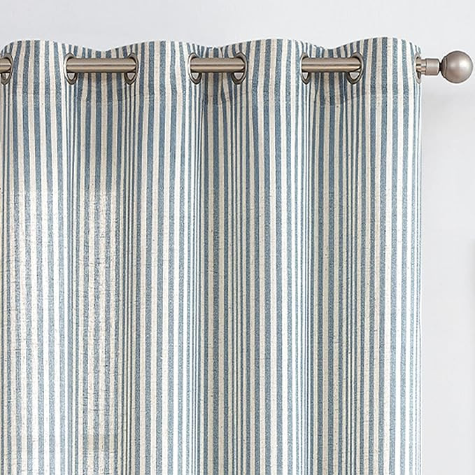 COLLACT Blue Striped Linen Curtains 96 Inch Length for Living Room/Bedroom Farmhouse Pinstripe Pa... | Amazon (US)