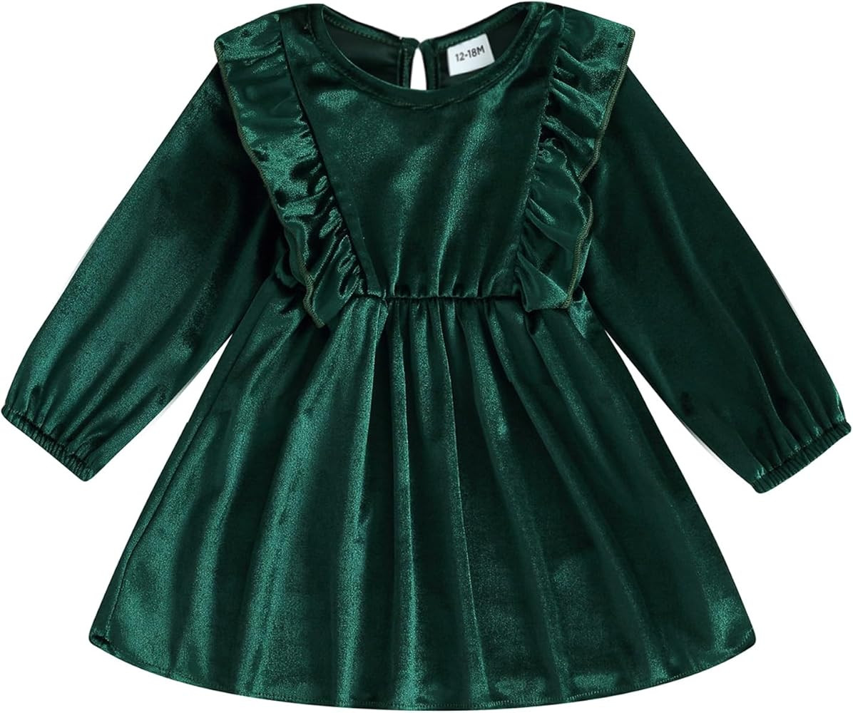 Toddler Baby Girl Velvet Ruffle Long Sleeve Dress Christmas Birthday Party Wedding Dresses Fall Winter Clothes | Amazon (US)