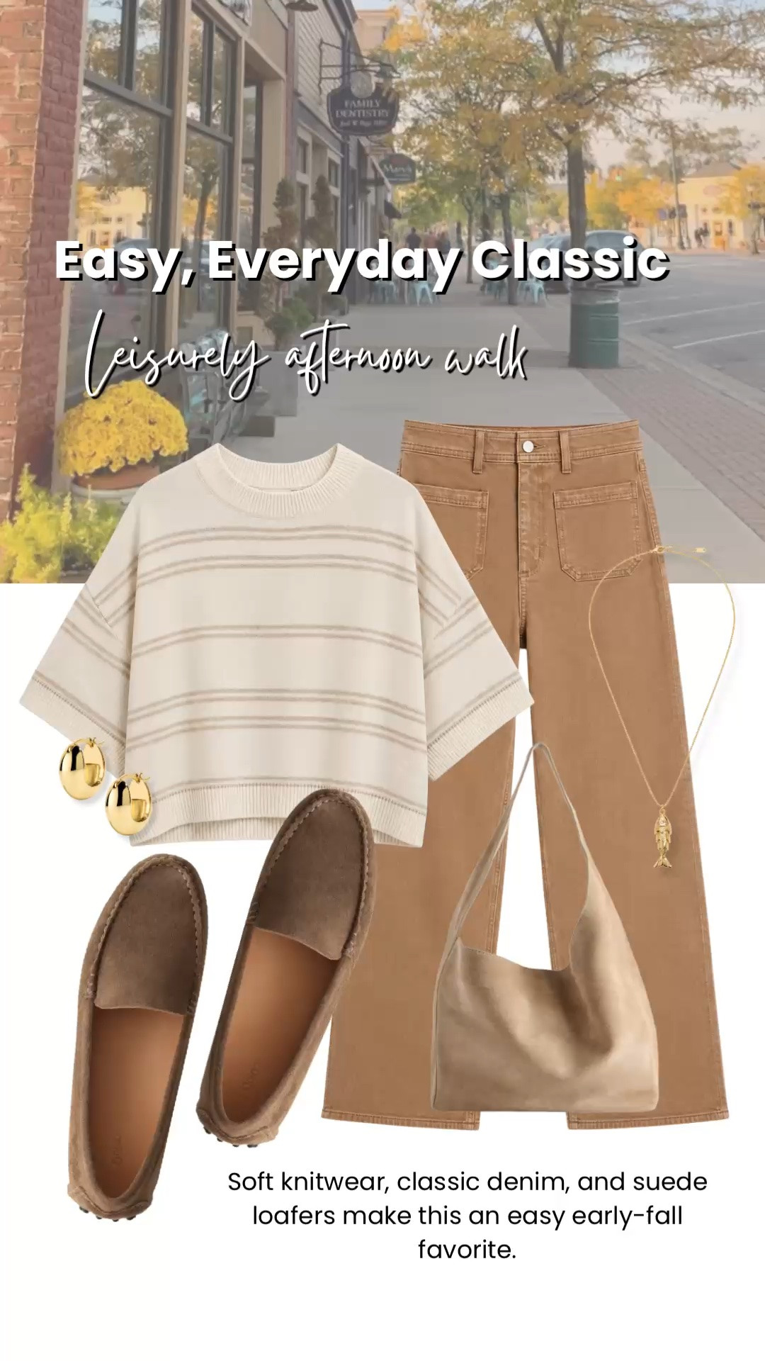 This is the kind of easy early-fall outfit I love: soft striped knitwear, warm neutral denim, and suede loafers. The relaxed pieces feel comfortable for an afternoon walk, while the classic color palette makes everything easy to wear again and again.

💡 LTK MADE EASY
❤️ Heart = Support my posts!
🔖 Save = Get sale & restock alerts
📋 Lists = Keep favorites organized
📲 Share = Send lists and products to a friend. Hello, Christmas List!
💬 Comment = Ask me anything about what I’m wearing.:-)

#LTKootd #LTKSeasonal #LTKOver40