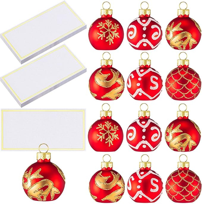 Nitial 12 Pcs Christmas Ornament Place Card Holders with 18 Pcs Name Cards Glass Red Ball Ornamen... | Amazon (US)