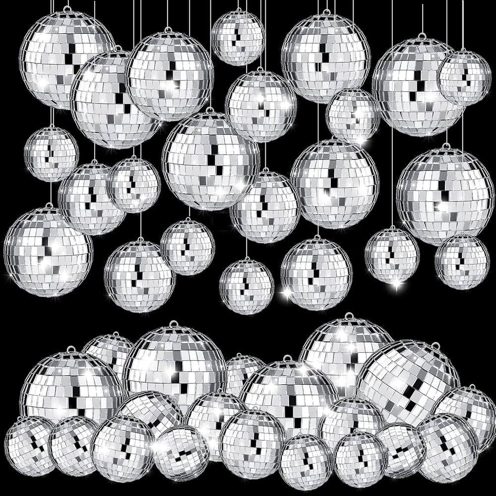 Hoolerry 65 Pcs Christmas Mirror Disco Balls Ornaments Different Sizes Bulk Reflective Hanging Di... | Amazon (US)