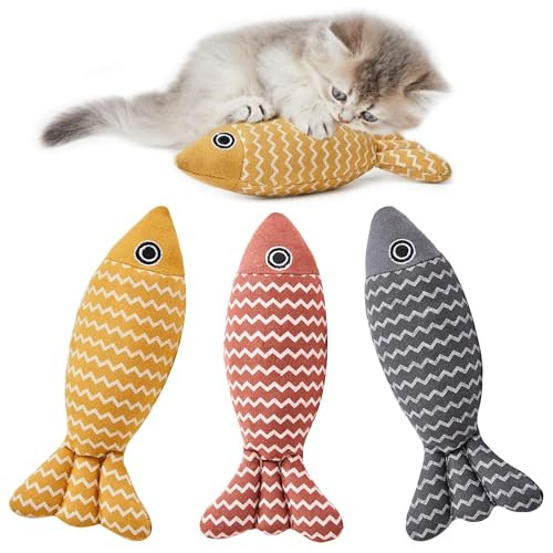 Potaroma Cat Toys Fish, 3 Pcs Crinkle Sound Catnip Toys Soft Linen, Interactive Kitten Exercise Kicker Toys for Indoor Cats 7.8 Inches for All Breeds | Amazon (US)