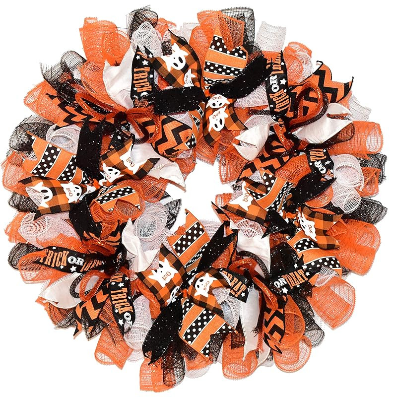 Boo Ghost Halloween Deco Mesh Wreath for Front Door | Amazon (US)