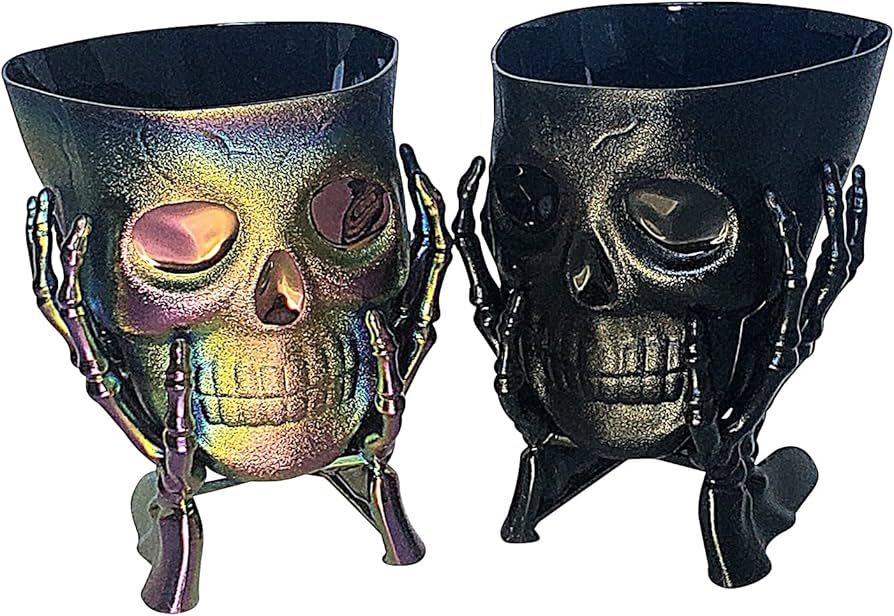 Skull in Hands Halloween Snack Bowls, Set of 2 (One Black Bowl & One Iridescent Bowl), 7 x 5 x 5 ... | Amazon (US)