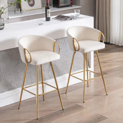 30 Inch Velvet Bar Stools With Chrome Footrest And Golden Legs, Set Of 2 | Wayfair North America