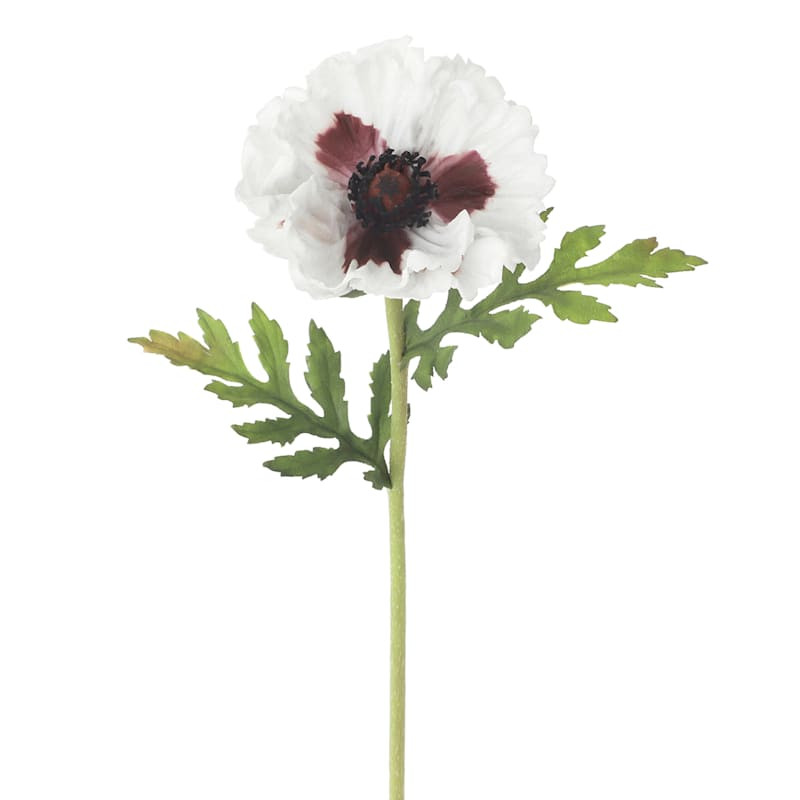 White Soft Touch Poppy Floral Pick, 12.5" | At Home