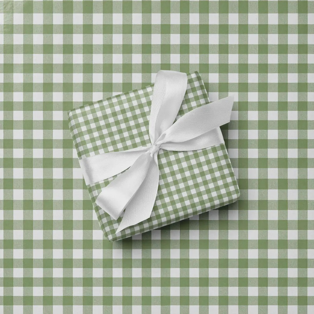 Sage Green Gingham Plaid Wrapping Paper - Etsy | Etsy (US)