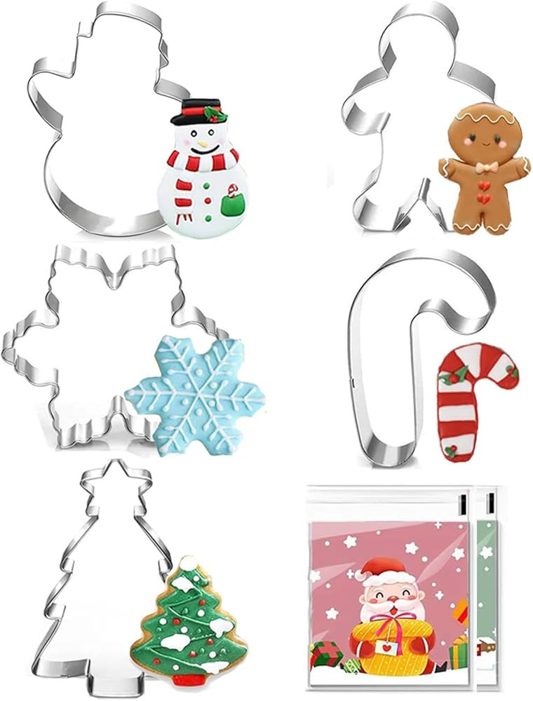 Large Christmas Cookie Cutters - 5 pieces 3.2'' Holiday Cookie Cutters Shape - Christmas Tree, Gi... | Amazon (US)