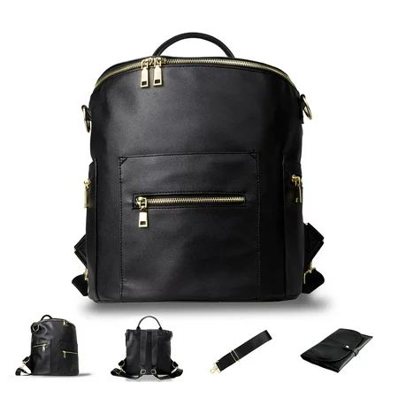 Faux Leather Diaper Bag Backpack with Changing Pad, Large Storage Capacity, 13 Pockets Organizer Bag | Walmart (US)