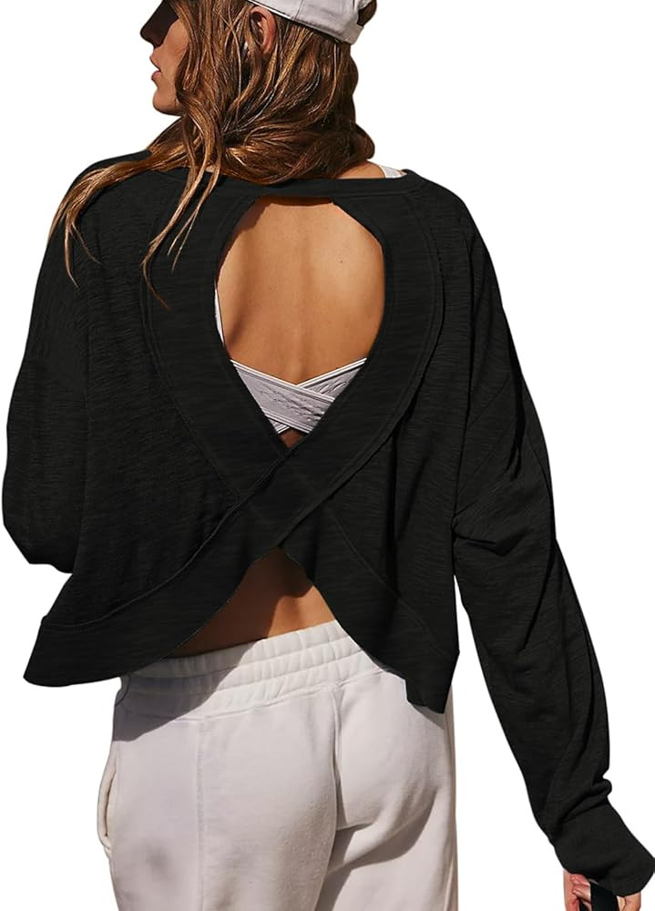 LASLULU Womens Open Back Long Sleeve Workout Tops Athletic Shirts Boat Neck Casual Running Tee Y2... | Amazon (US)